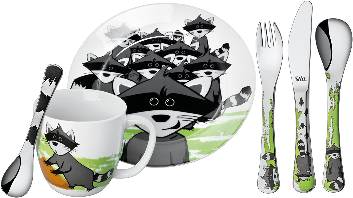 Silit 7500.6206.11 Children\'s Cutlery Set 6-Piece with Raccoon Design