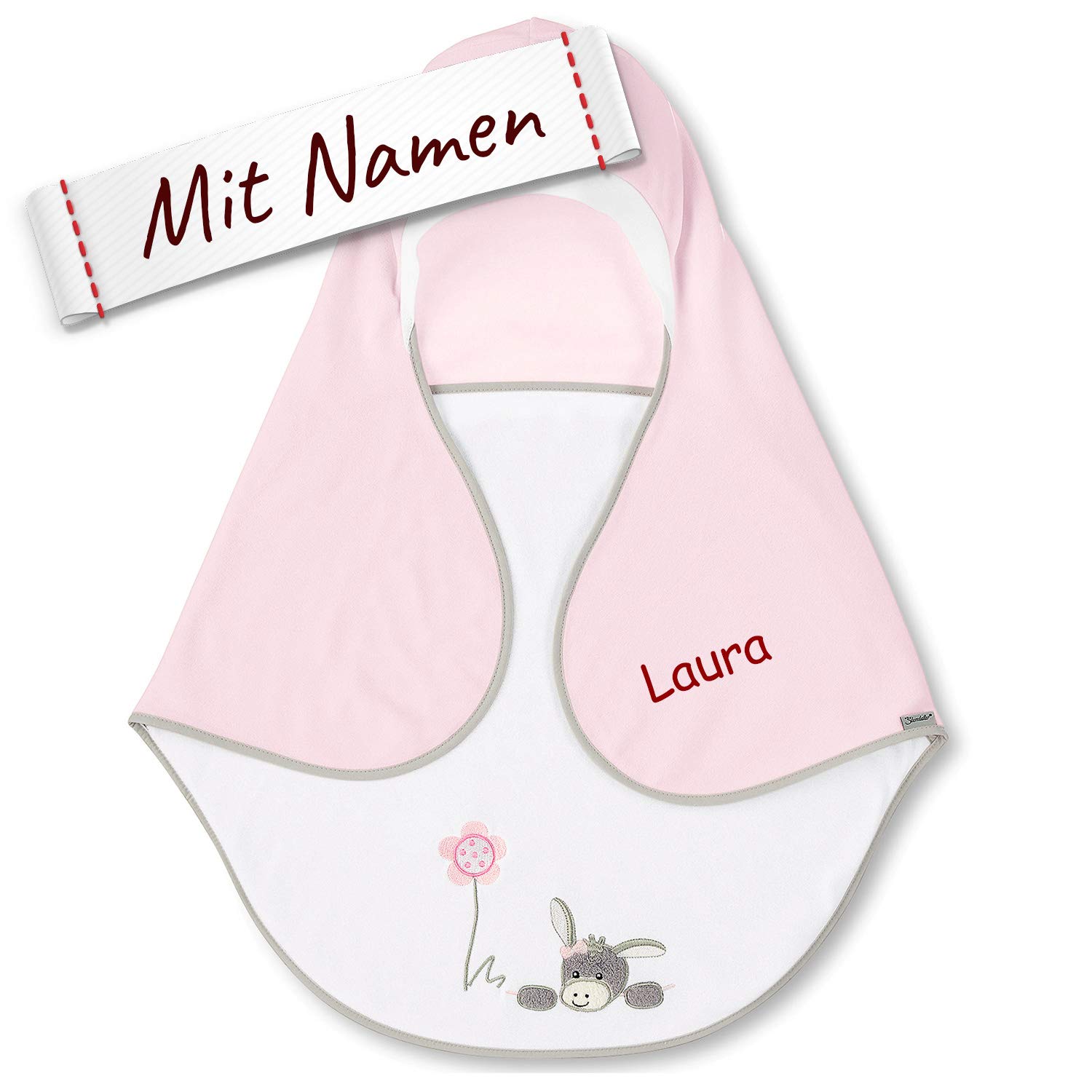 Sterntaler Baby Swaddling Blanket with Name, Universal for Baby Seat, Car Seat, e.g. for Maxi-Cosi, Cybex, Kiddy, Römer, for Pram, Buggy or Baby Cot Emmi Girl White/Pink