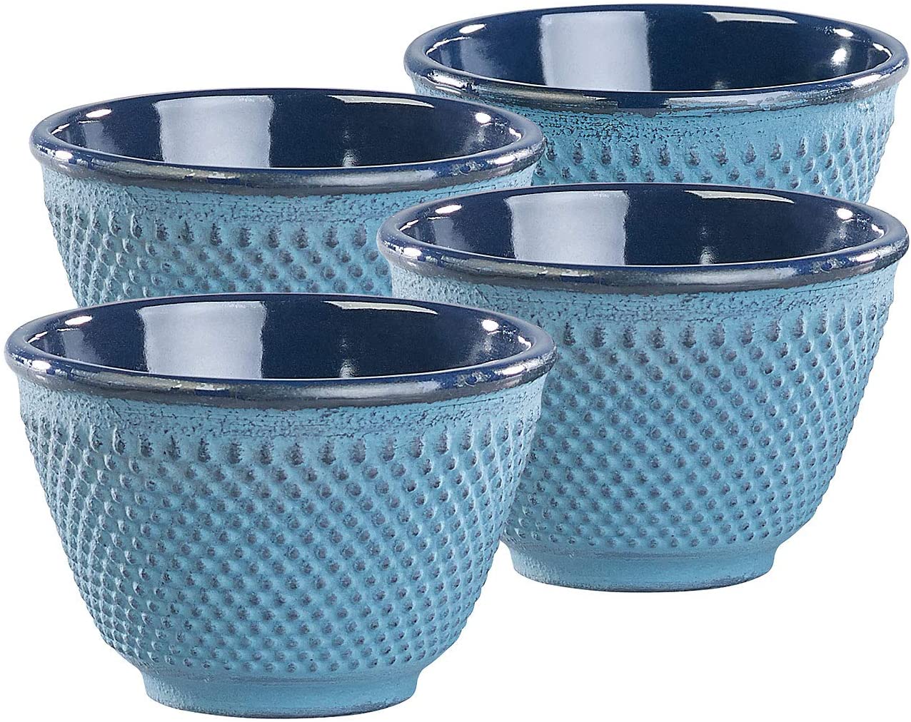 Rosenstein & Söhne Japanese tea bowl: set of 4 Asian tea cups made of cast iron and enamel, petrol blue (matcha tea bowls).