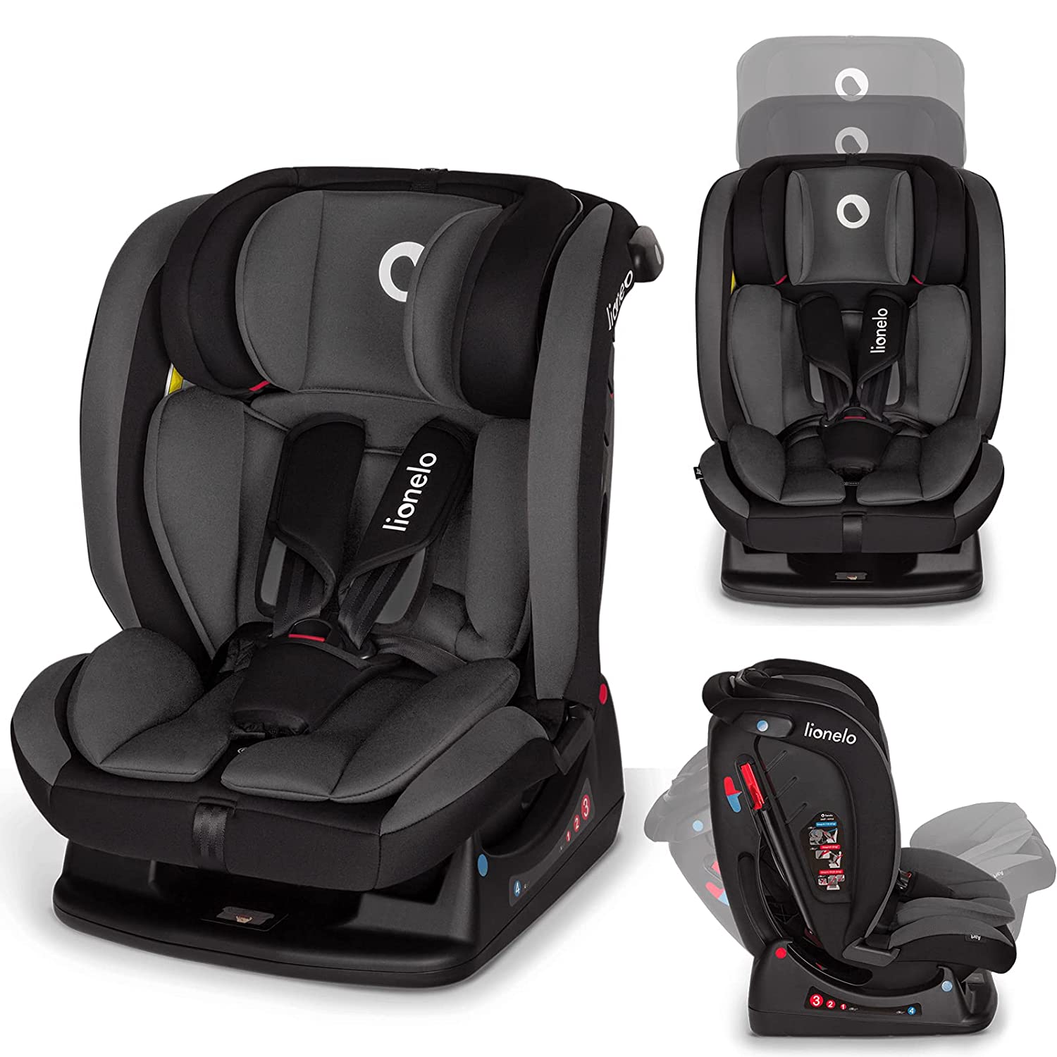 LIONELO Aart Child Car Seat from 0-36 kg, Group 0/1/2/3, ECE R44/04, 5-Point Harness System, Reverse Driving Option, Headrest and Tilt Adjustment, Additional Side Protection (Grey Stone)