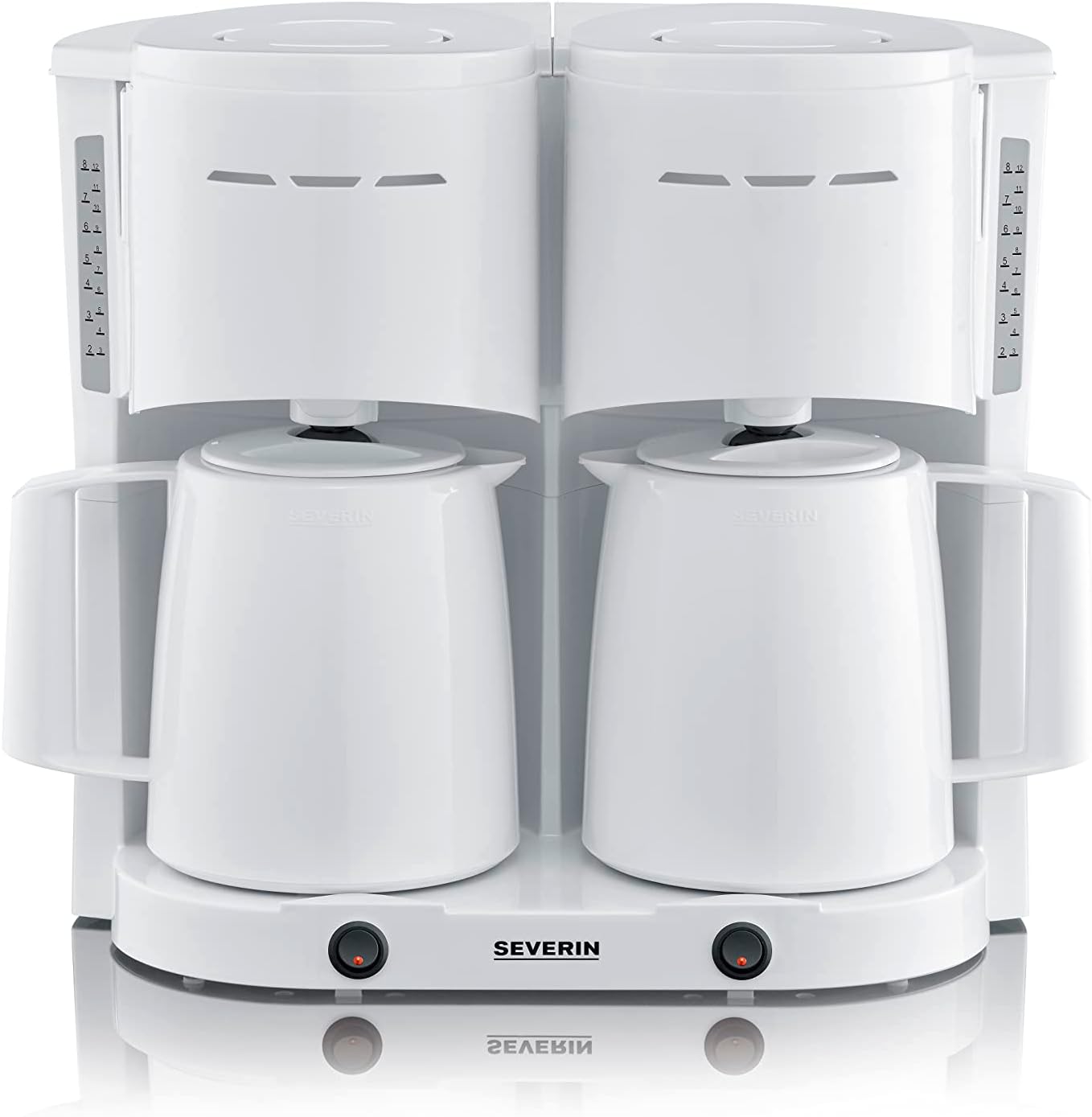 SEVERIN KA 9314 Duo Filter Coffee Machine with Thermal Jug, Coffee Machine for up to 16 Cups, Attractive Filter Machine with 2 Insulated Jugs, White