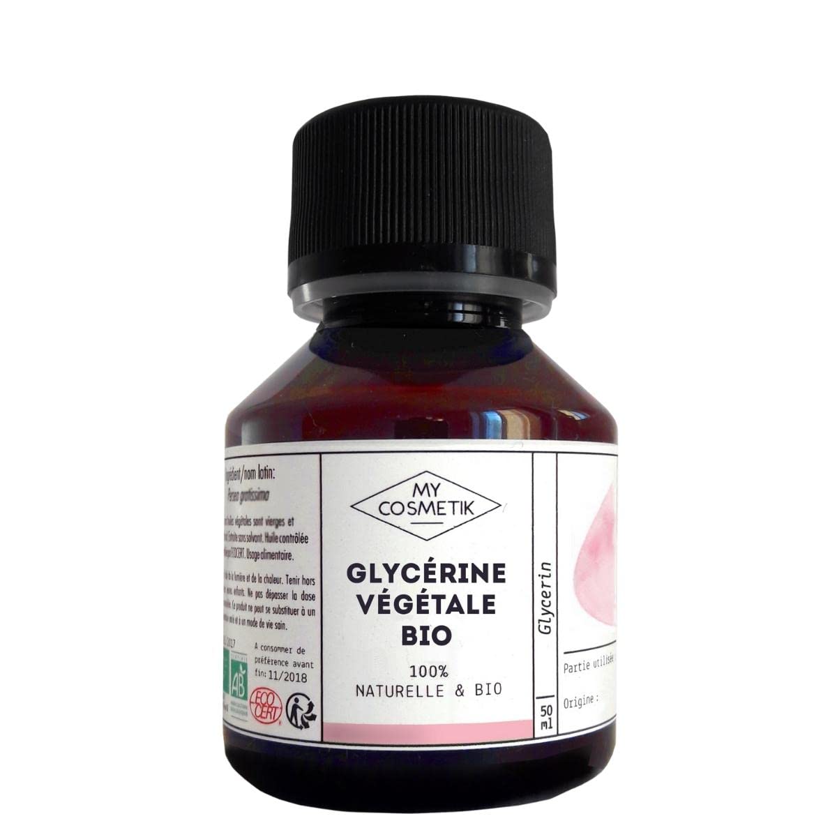 MY COSMETIK - Organic Vegetable Glycerine 100% Pure and Natural - Cosmetic Active Ingredient - Moisturising and Softening - 100 ml