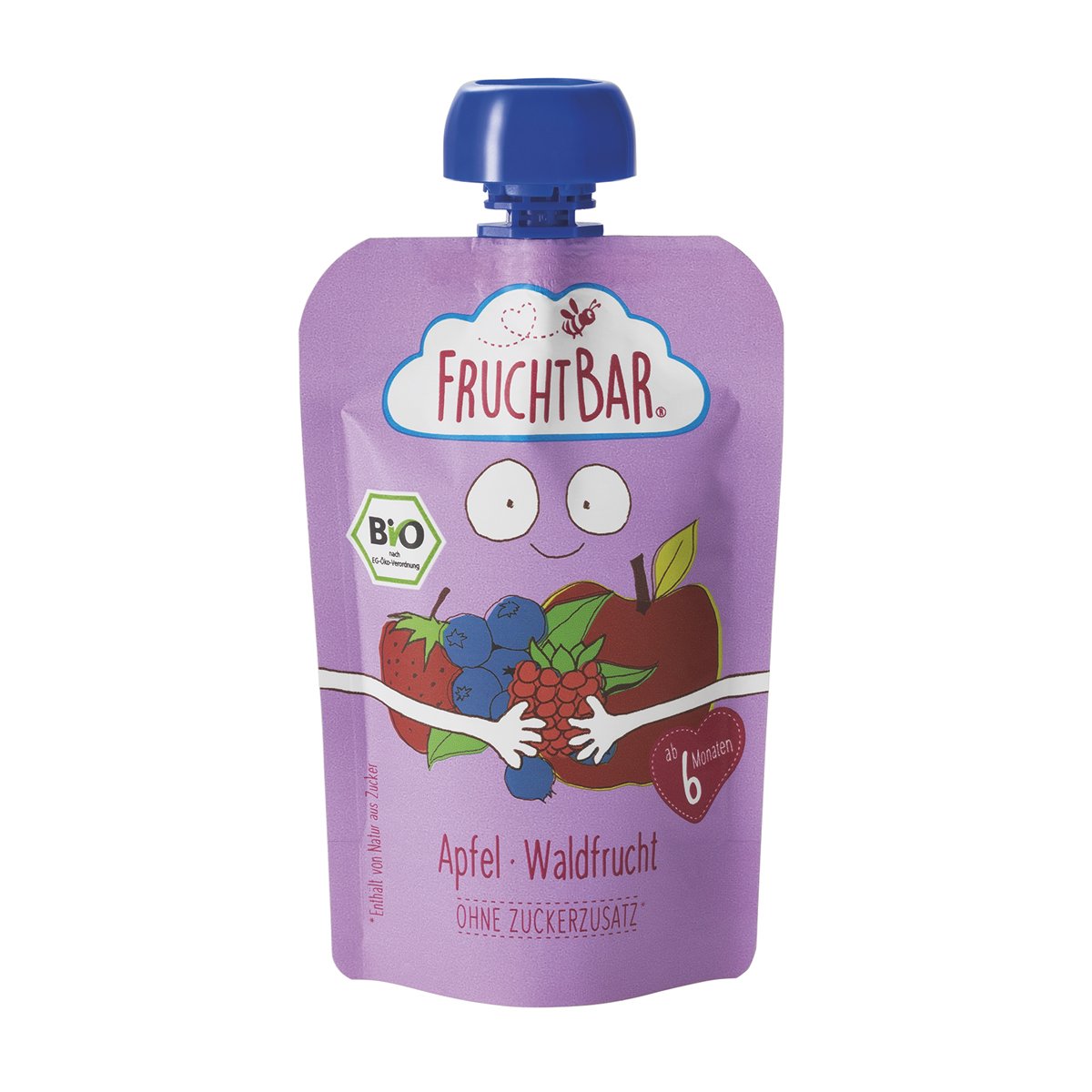 FruchtBar Bio Fruchtpüree Apfel, Waldfrucht im Quetschbeutel, 8 x100g