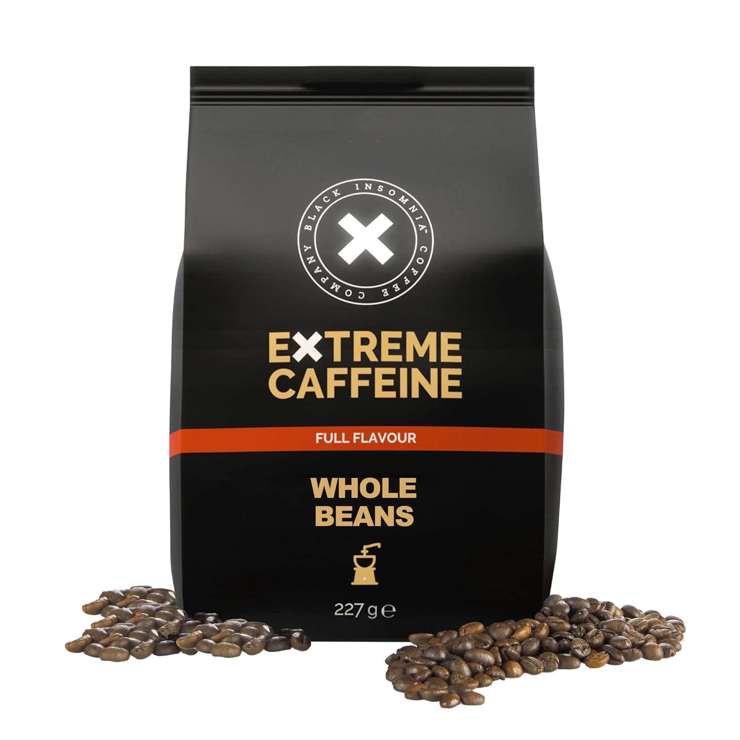 Black Insomnia Coffee Beans Extra Strong I 1105mg Caffeine Per Cup - World's Strongest Coffee I 100% Robusta Espresso Beans I Low Acid Coffee I Flavor: Full, Dark Roast, 1 x 227g
