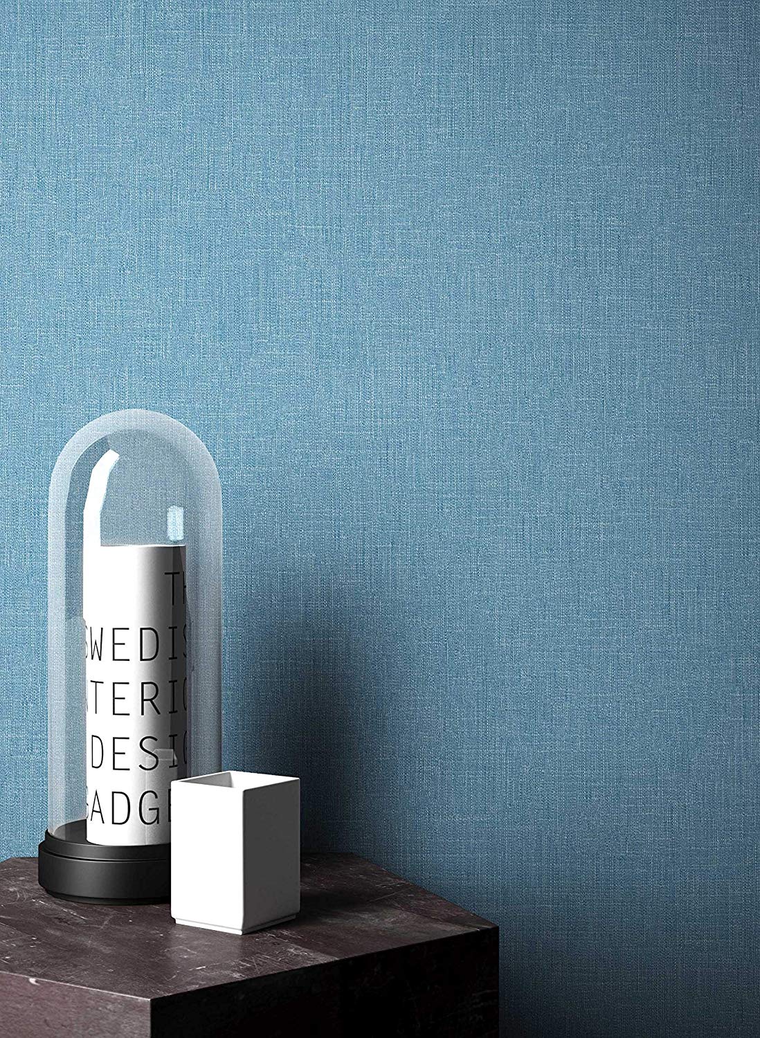 Newroom Graphic Blue Rectangles Lines Graphic Non-Woven Wallpaper Metallic 