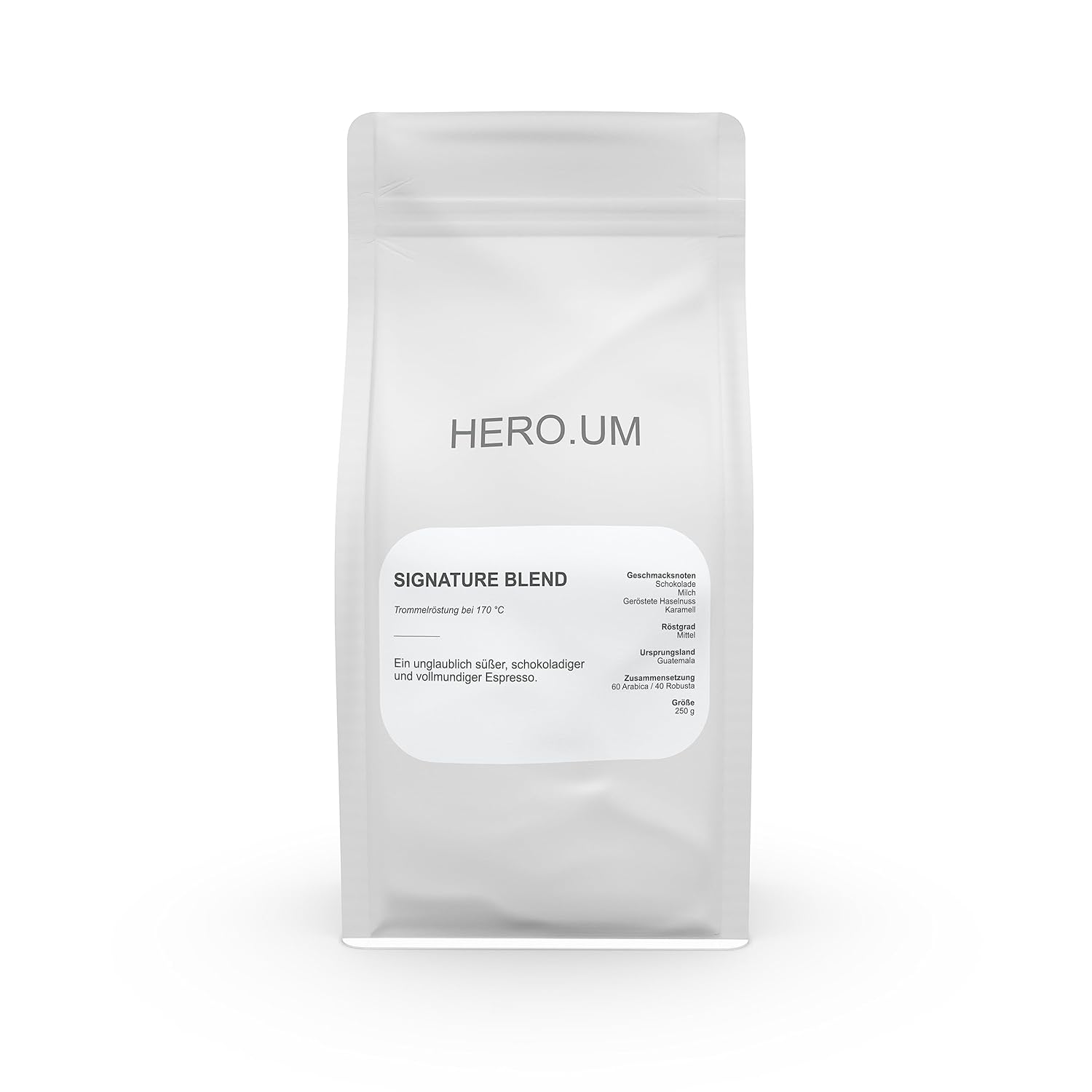 Hero.um | Signature blend | 250g | Medium roast | High quality and freshly roasted espresso beans from Guatemala for the perfect espresso enjoyment