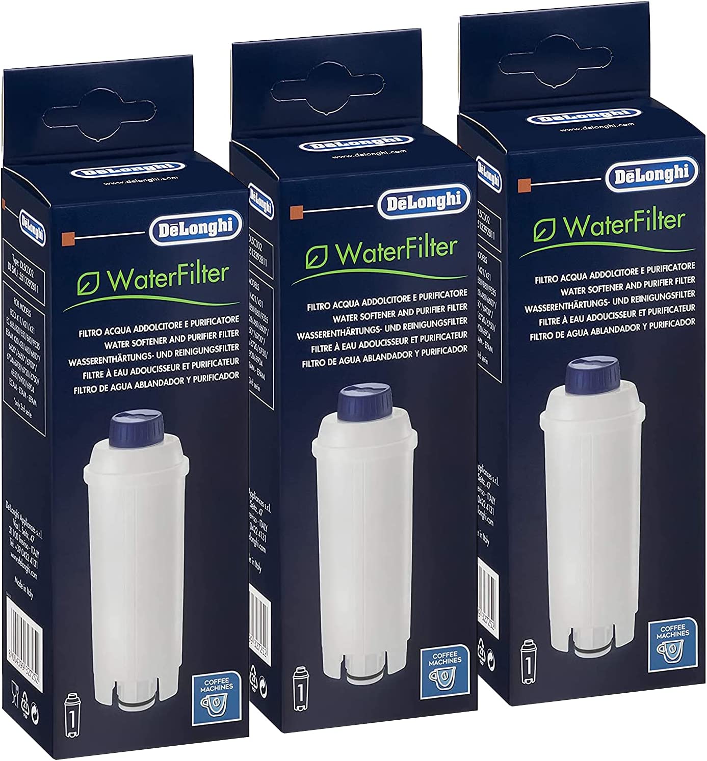 Delonghi Pack of 3 Water Filter for Coffee Machines Suitable for Ecam, Esam, Etam, BCO, EC