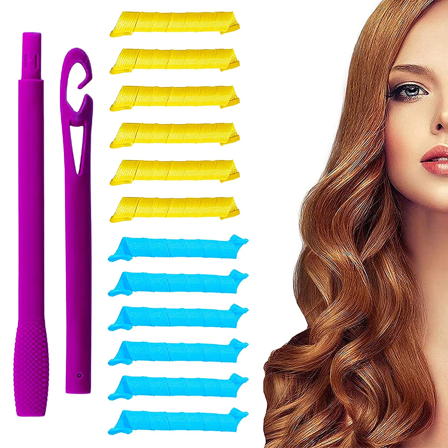 LYYDAN Hair Rollers, Pack of 12 Curls Without Heat, Length 45 cm Diameter 3.2 cm, Spiral Curlers Overnight with Styling Hooks, Curlers Large Curls for Long Hair, 