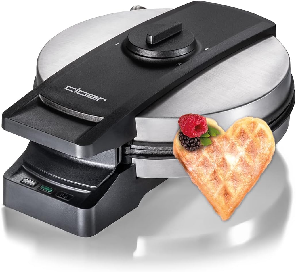 Cloer 1898XL Professional Waffle Iron, Sugar-Resistant Double Coating, Suitable for Commercial Use, XL Heart Waffle 19.5 cm, Diameter 1200 W