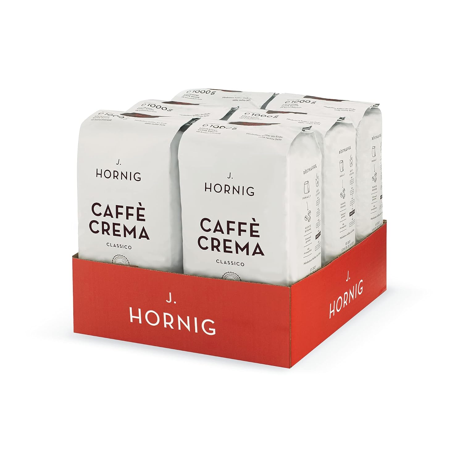 J. Hornig Espresso Coffee Beans, Caffè Crema Classico, 6 x 1 kg Whole Beans, Nutty Chocolate Flavor, for Fully Automatic Machines, Portafilter Machine and Espresso Maker