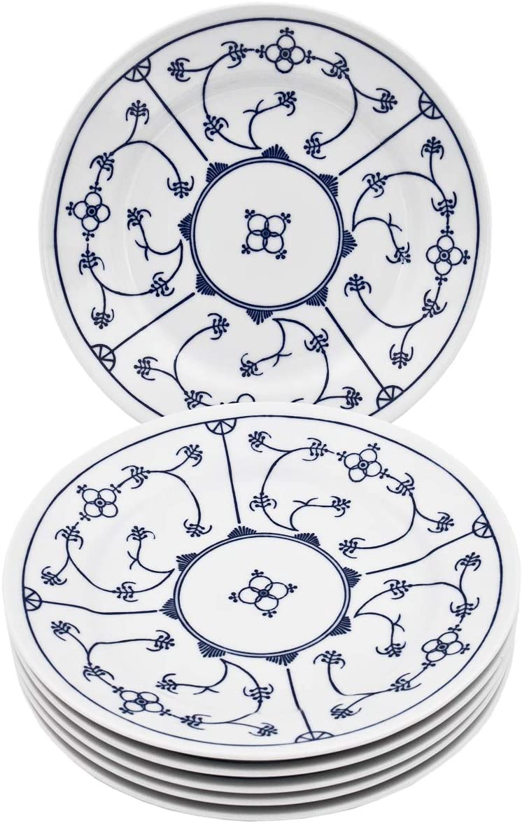 KAHLA Saks 17 A208 A72067U Porcelain China Tea Plates Set Of 6 Pieces Round Cake Plate Dessert Plate 19 cm Blue-White Design Small Snack Plate