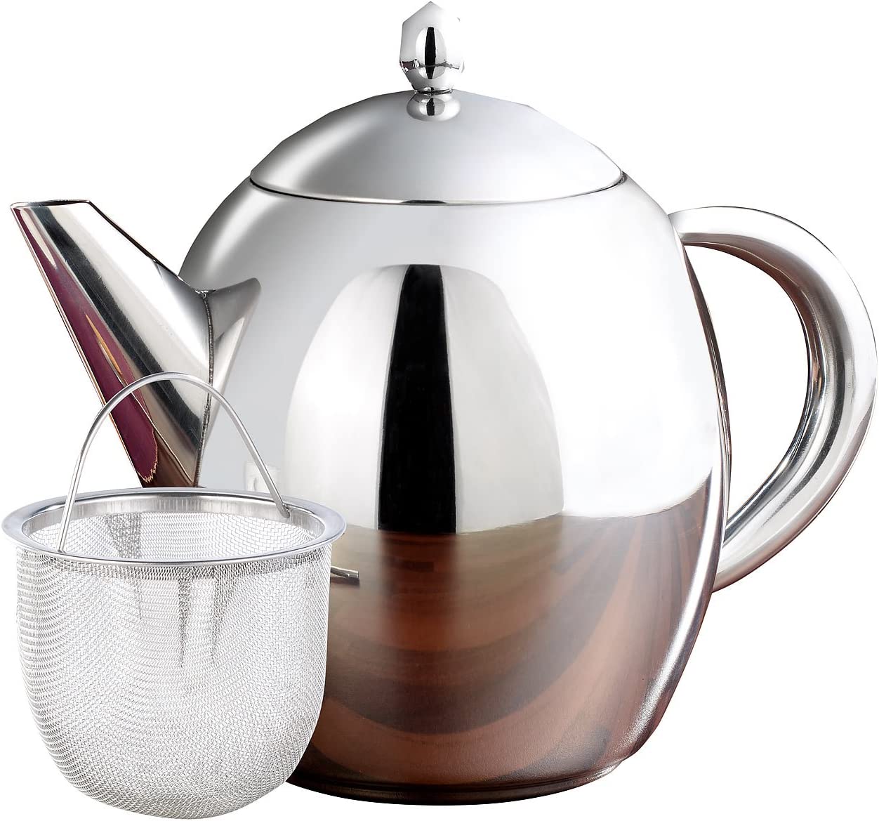 Rosenstein & Sons Teapot with Strainer: Stainless Steel Teapot with Strainer Insert, 0.5 Litre, Dishwasher Safe (Teapot with Stainless Steel)