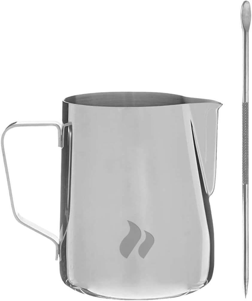 Roastmarket Milk Jug - Ideal for Milk Frothing - For Cappuccino & Latte Art - Frothing Jug with Special Latte Art Spout - Barista Accessories (Stainless Steel, 350 ml)