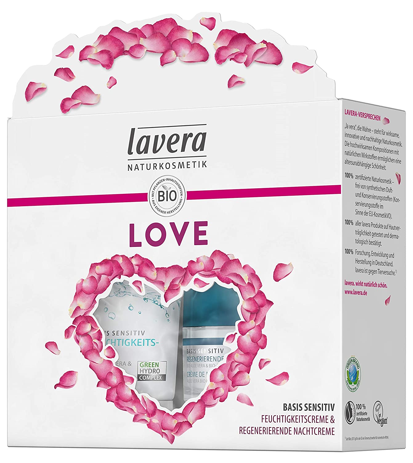 Lavera Love Gift Set Basic Sensitive Moisturising Cream and Basic Sensitive Regenerating Night Cream Vegan Organic Plant Active Ingredients Natural Cosmetics 1 Pack