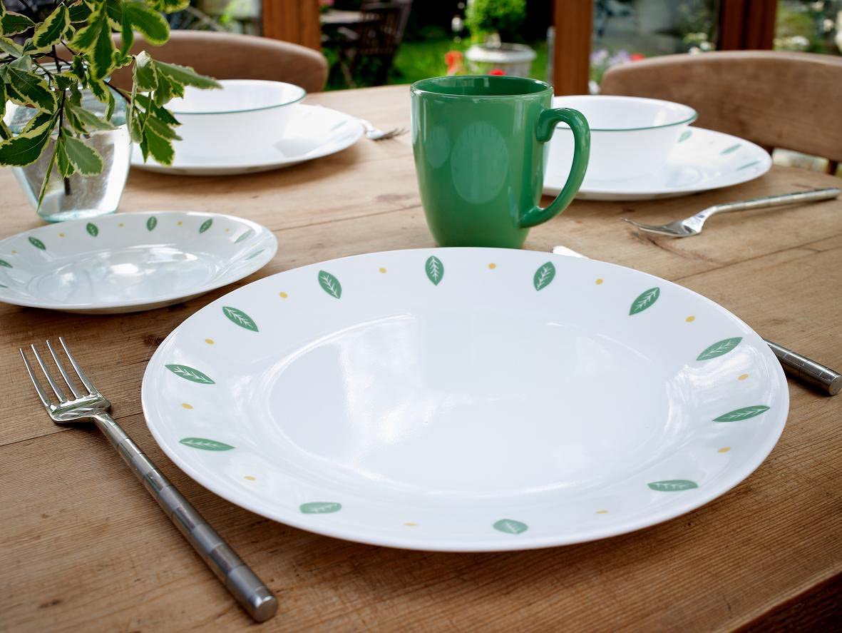 Corelle 16-Piece Vitrelle Glass City Gardens Chip and Break Resistant Dinner Set, Service for 4, Green
