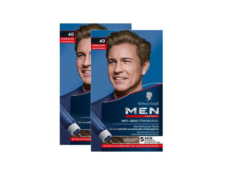 Men Perfect Anti-Grey Tint Gel 40 Dark Blonde (2 x 80 ml), Hair Color for Men Hides Gray Hair, Anti-Grey Tint for a Natural Looking Result