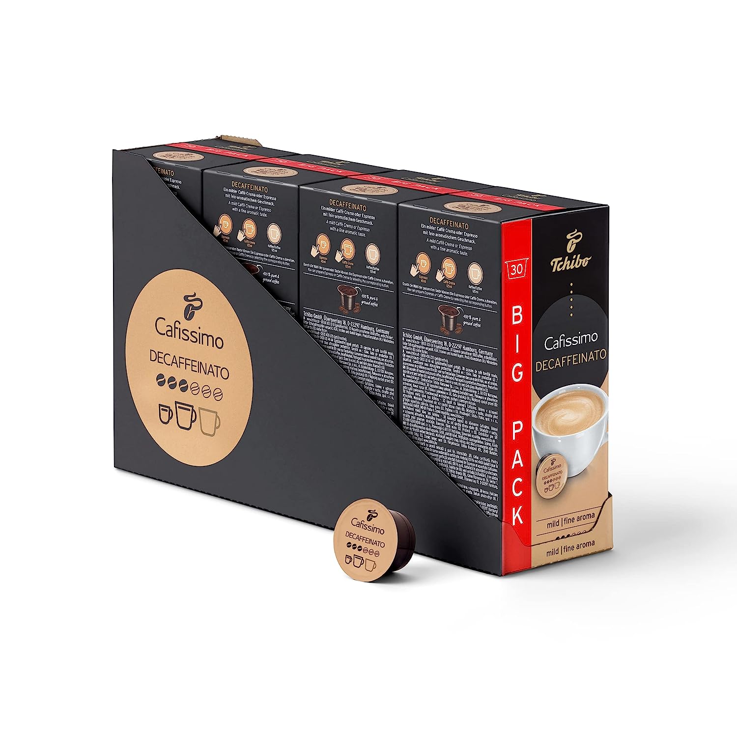 Tchibo Cafissimo Caffè Crema decaffeinated coffee capsules, 120 pieces - 4x30 capsules (coffee, mild with a fine aroma), sustainable & fair trade