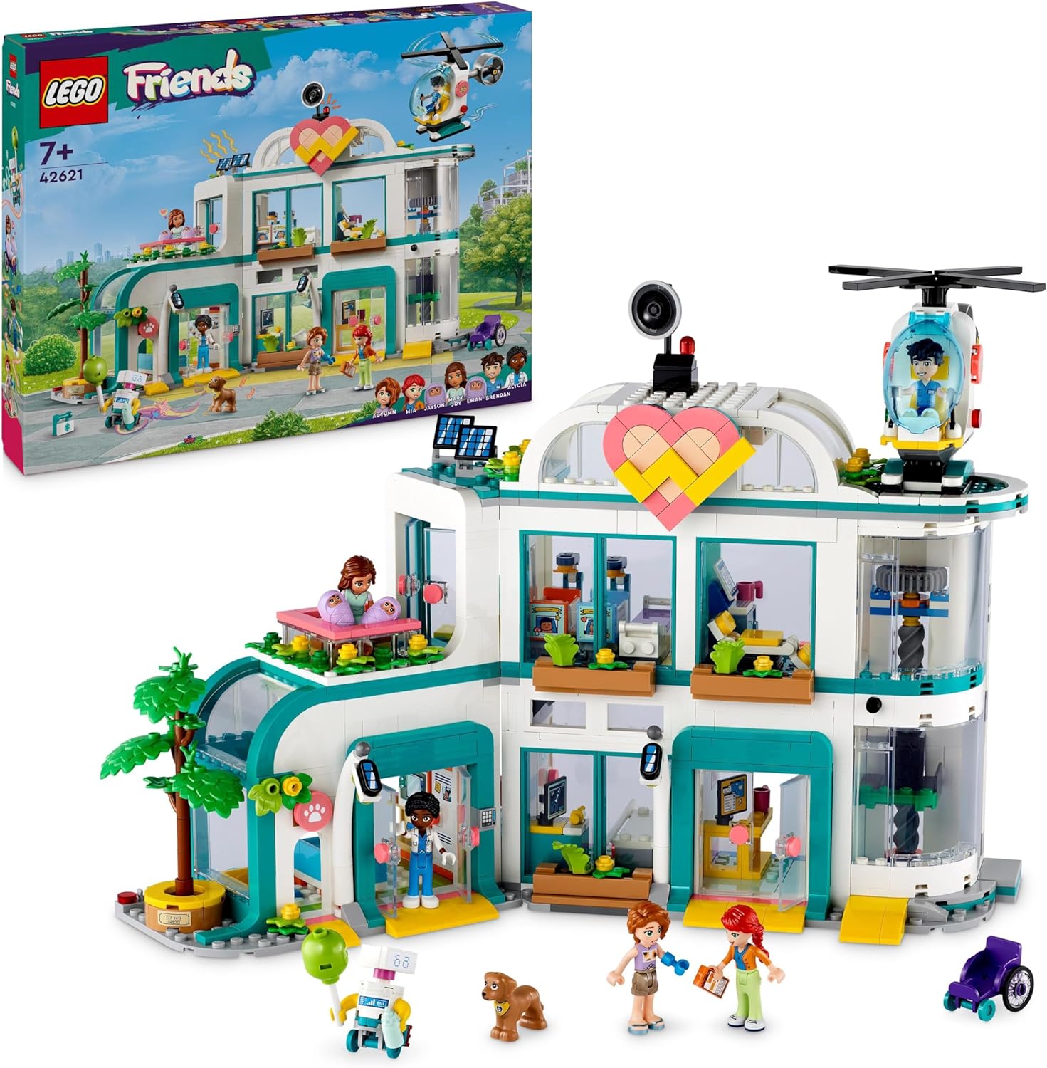 LEGO Friends Heartlake City Hospital, Set with Toy Helicopter and Figures Including Autumn and Dog, Doctor Toy for Children, Gift for Girls and Boys from 7 Years 42621