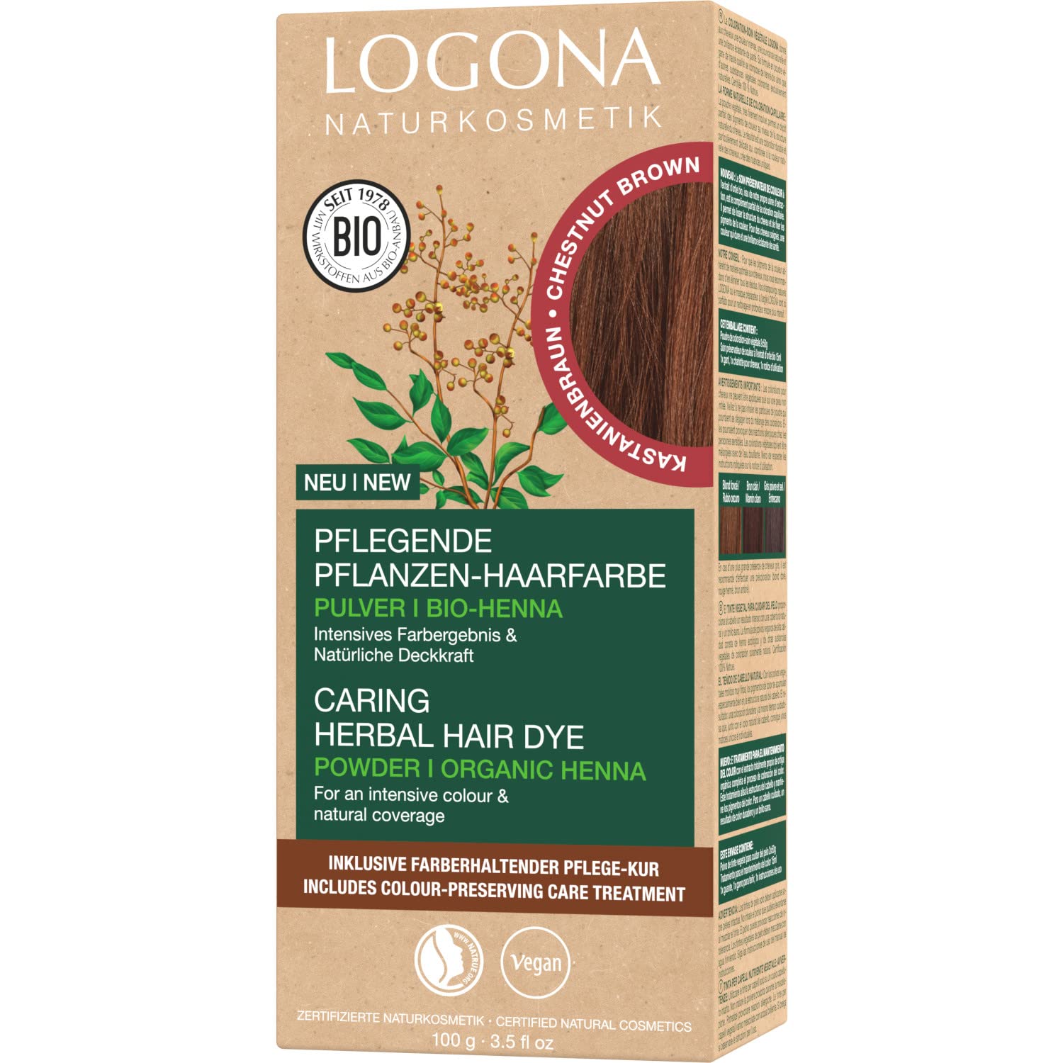 LOGONA Naturkosmetik Nourishing Plant Hair Colour Powder Chestnut Brown, ‎maroon
