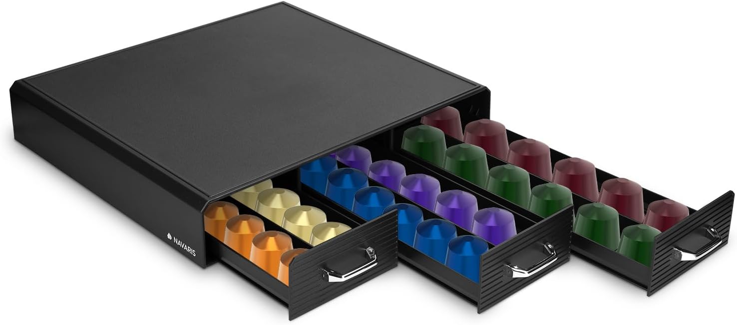 Navaris Capsule Holder Storage Box for Coffee Capsules – 3 Drawers for Nespresso, CBTL and Other Capsules – Capsule Box for Coffee Machines