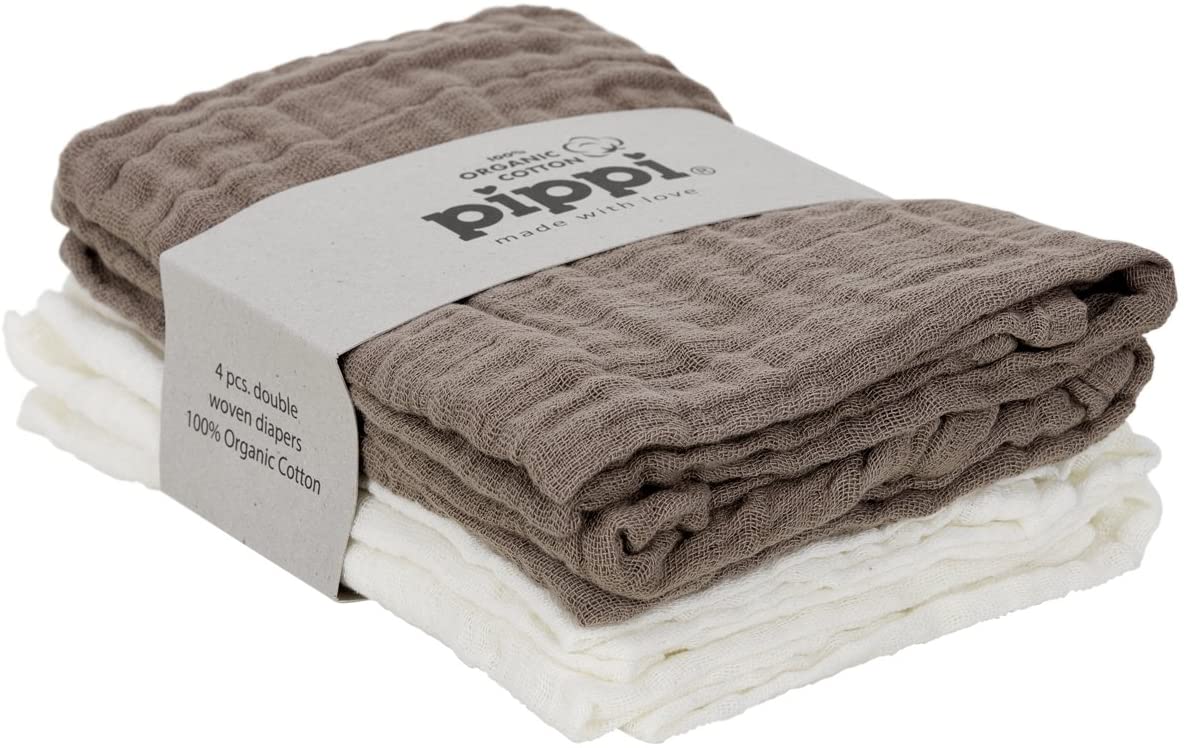 Pippi Muslin cloths, pack of 4, burp cloths (medium brown/cream)