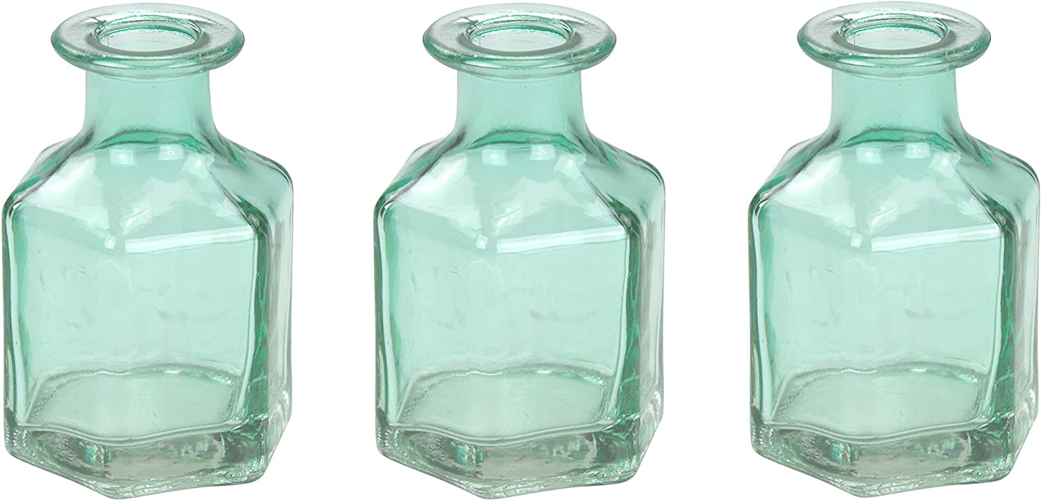 Decoline Set of 3 Hexagonal Glass Vases Petrol Blue