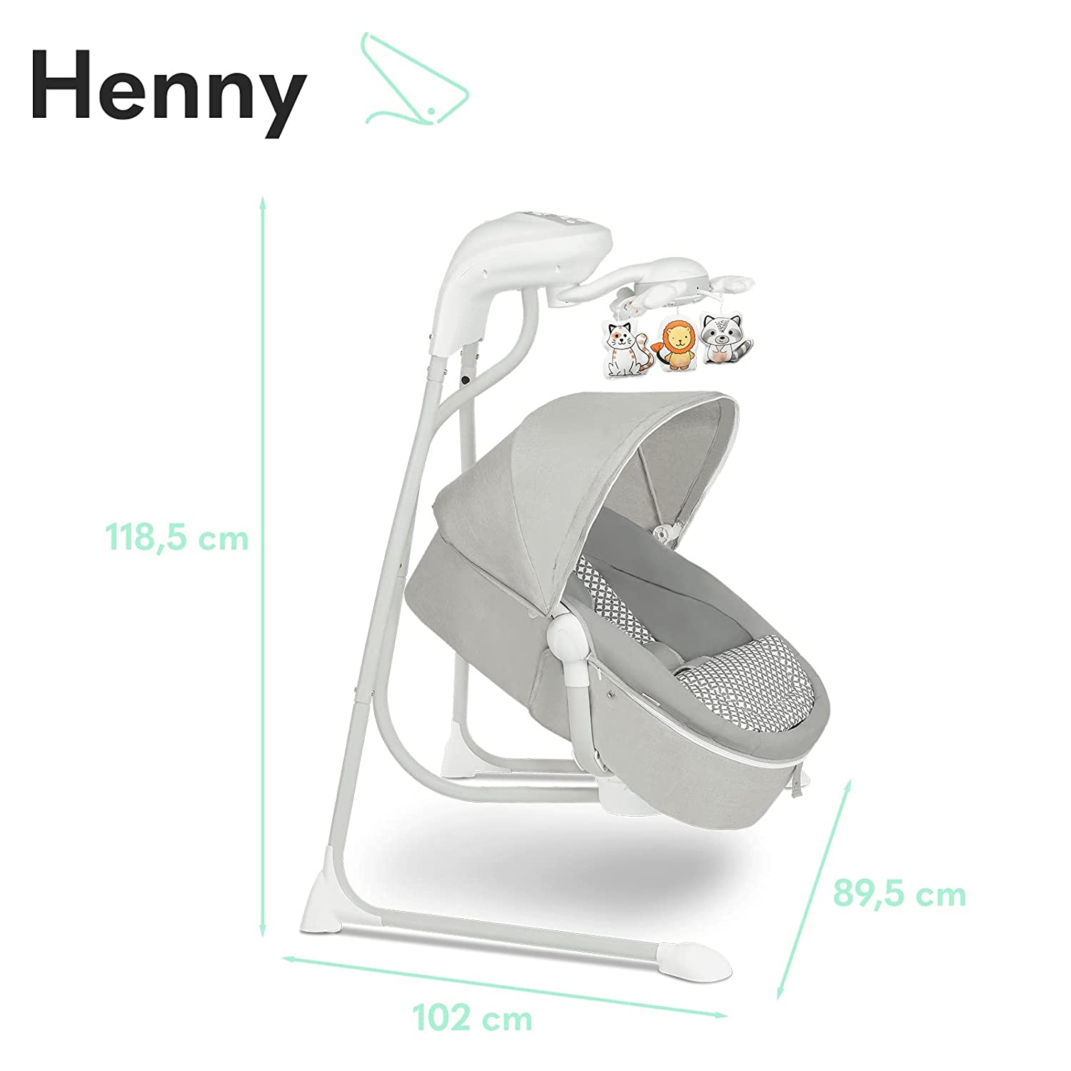 LIONELO Henny 3-in-1 Baby Rocker, Baby Swing and Baby Deck Chair, Electric Baby Rocker with Reclining Function, 10 Melodies, Carousel, USB Port, Mosquito Net (Grey)