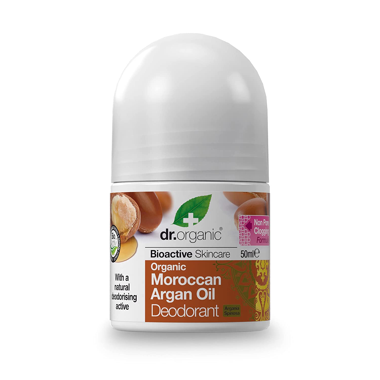 Dr. Organic Argan Deodorante per tutti i Tipi Di Pelle Roll-On Deodorant 50 ml