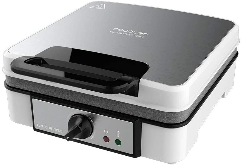 Cecotec Fun Gofrestone Electric Waffle Maker 1200W Stainless Steel 4 Waffles Rockstone Non-Stick Coating Adjustable Temperature
