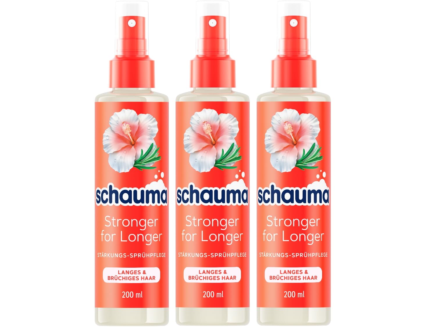 SCHAUMA Spray Care Stronger for Longer (3 x 200 ml), Spray Conditioner Helps Detangle Hair, Conditioner with Up to 230°C Heat Protection, Conditioner for Less Hair Breakage
