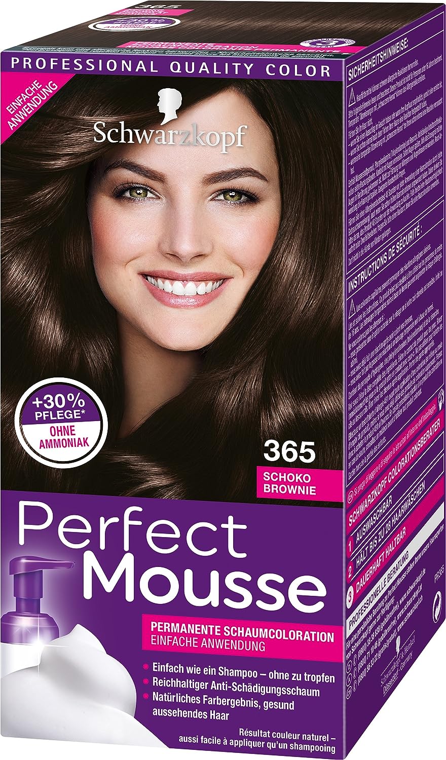 Schwarzkopf Perfect Mousse Permanent Foam Colour 365 Chocolate Brownie Level 3 Pack of 3 x 93 ml