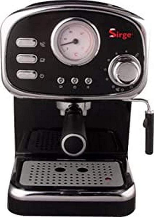Sirge Cremilda Traditional Espresso Machine, Portafilter Machine, Info Display Thermometer, Milk Frother, Italy Pump 15 Bar - 1000 W - 3 Filters [Coffee Pods + Ground Coffee (1 Cup and 2 Cups)