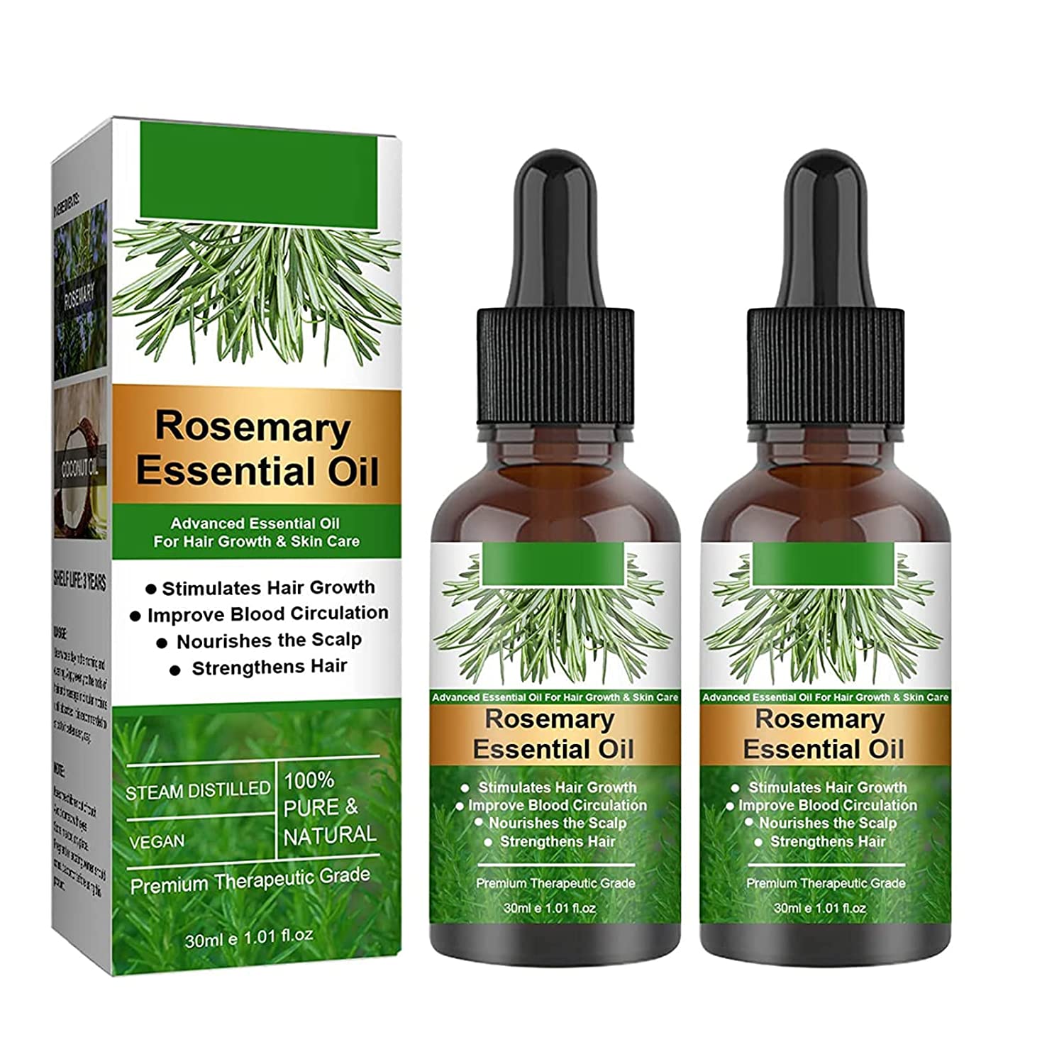 KAIYOCA Rosemary Hair Oil, 2 Pieces, Rosemary Hair Growth Oil, Hair Growth Serum for Treating Hair Loss, Strengthens Hair, Nourishes the Scalp, Aromatherapy