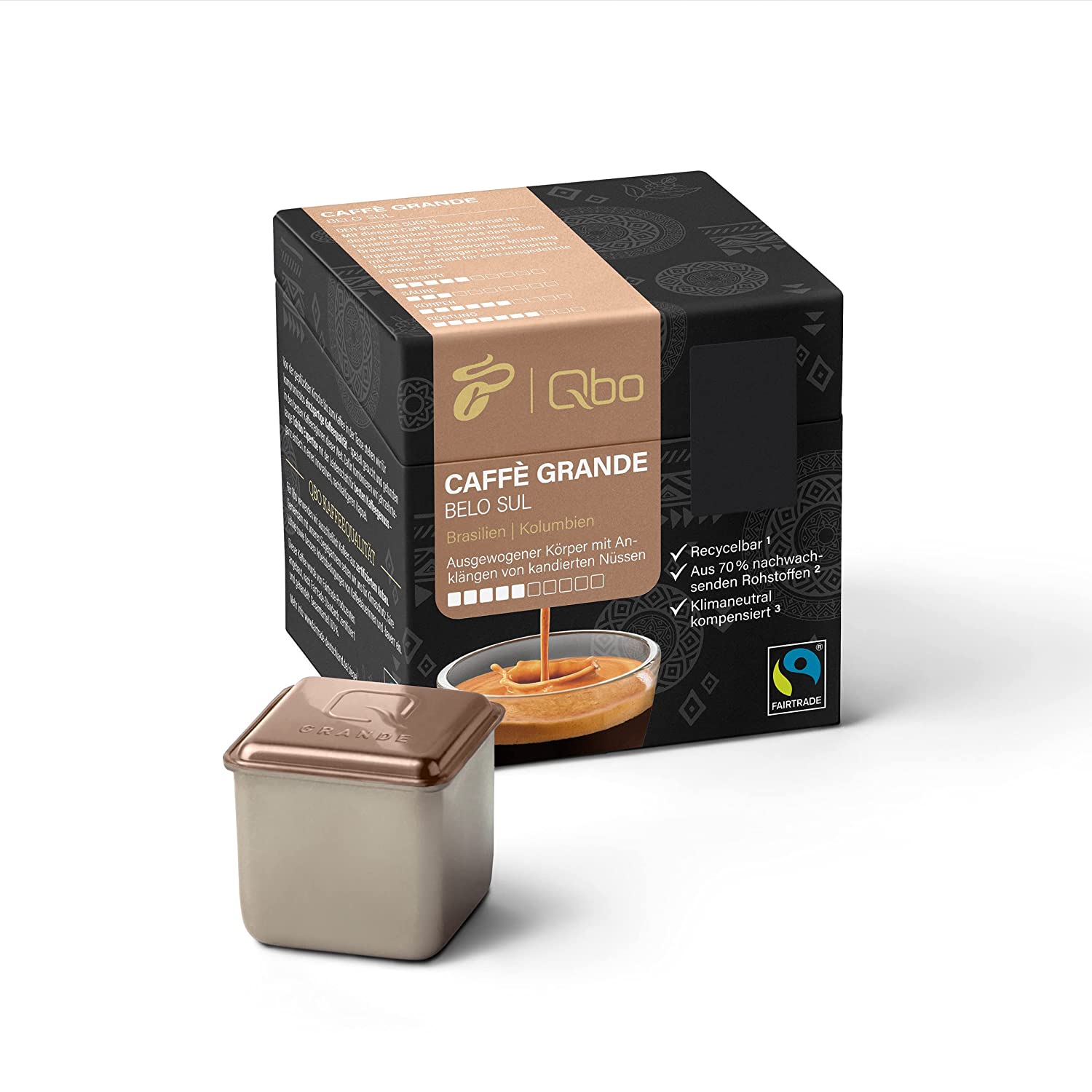 Tchibo Qbo Caffè Grande Belo Sul Premium Kaffeekapseln, 8 Stück (Caffè Grande, Intensität 5/10, ausgewogen und nussig), nachhaltig, aus 70% nachwachsenden Rohstoffen & klimaneutral kompensiert