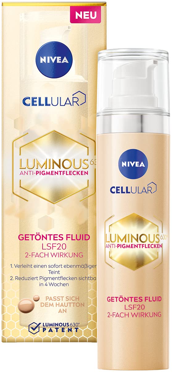 NIVEA Cellular Luminous 630 Anti-Pigment Spots Tinted Fluid SPF 20 (40 ml), Face Care Against Pigment Spots and Age Spots, Moisturising Fluid with Hyaluronic, ‎multicoloured