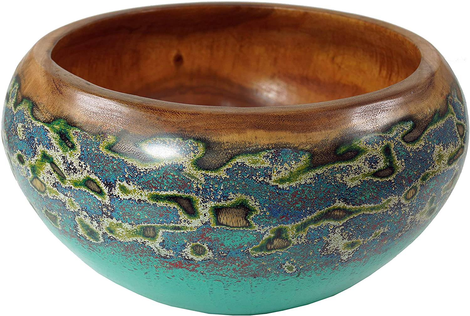 GURU SHOP Palm Wood Planter - Design 7 - Green Bowls