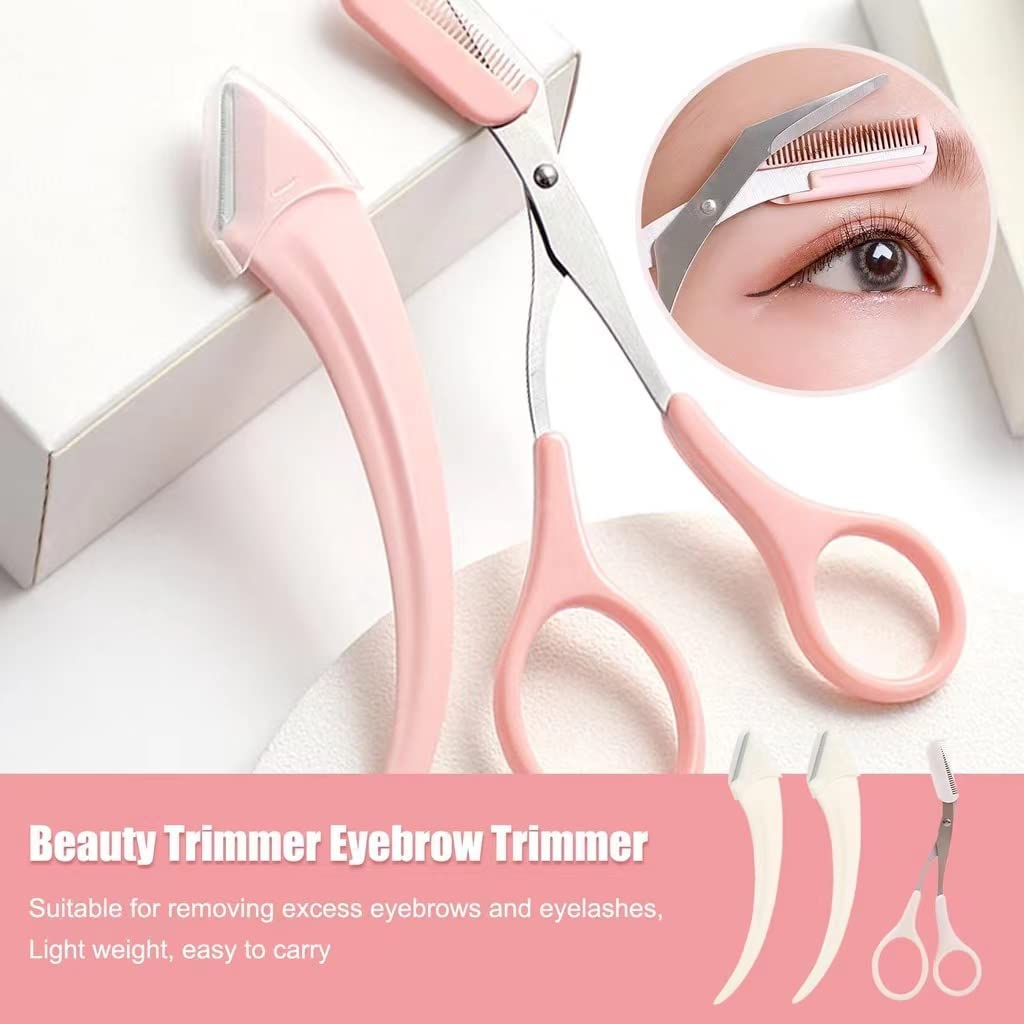 Gimiro 2 pieces/Pack eyebrow trimmer eyebrow scissors with eyebrow comb eyebrows razor manual razor for hair removal make -up tools (pink)