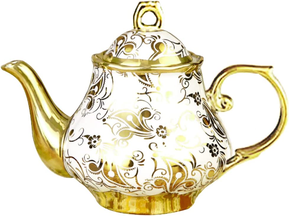 MonLiya Teapot Luxury Gold Plated Nordic Porcelain Teapot 1000ml Ceramic Coffee Pot Multicolor Cafe Home Teatime