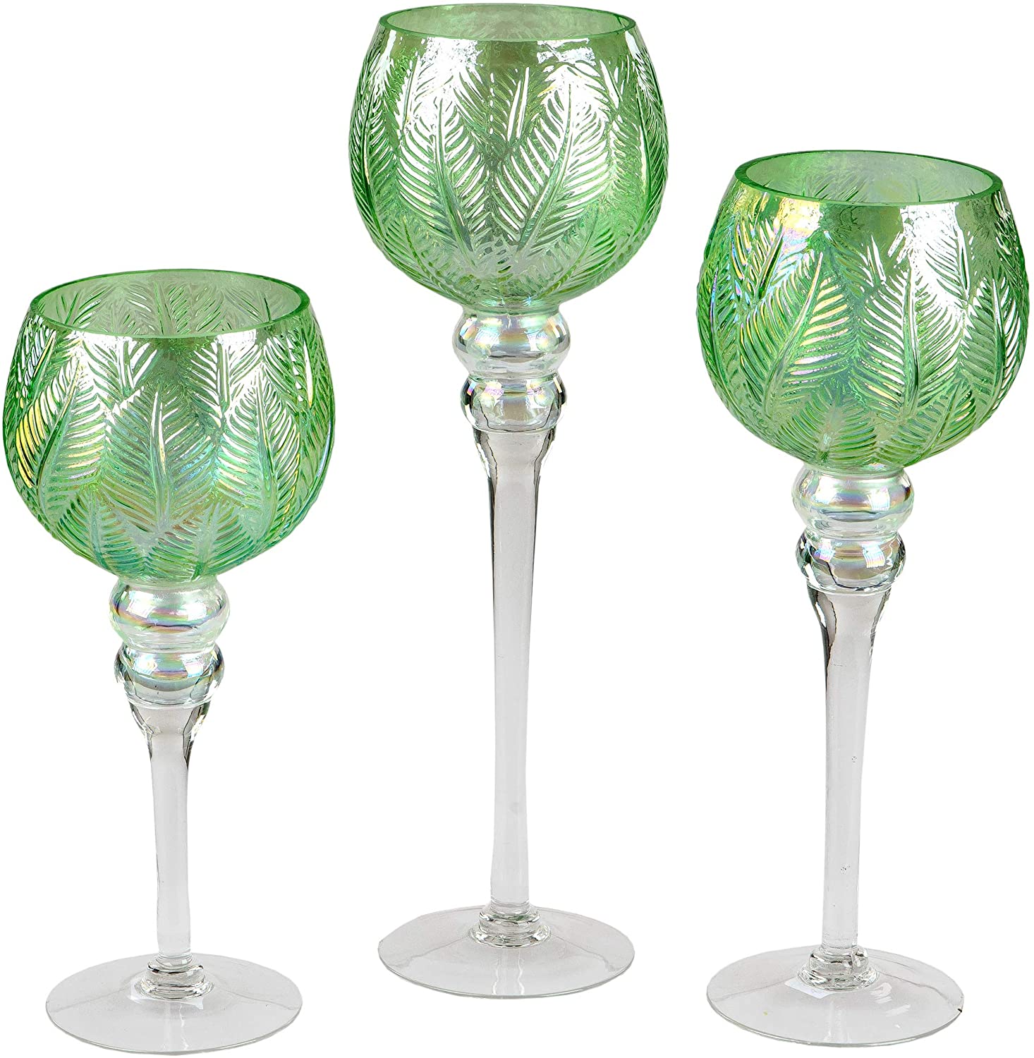 Formano Set Of 3 Glass Goblet Green 30 - 40 Cm Glass Lantern Tea Light Hold