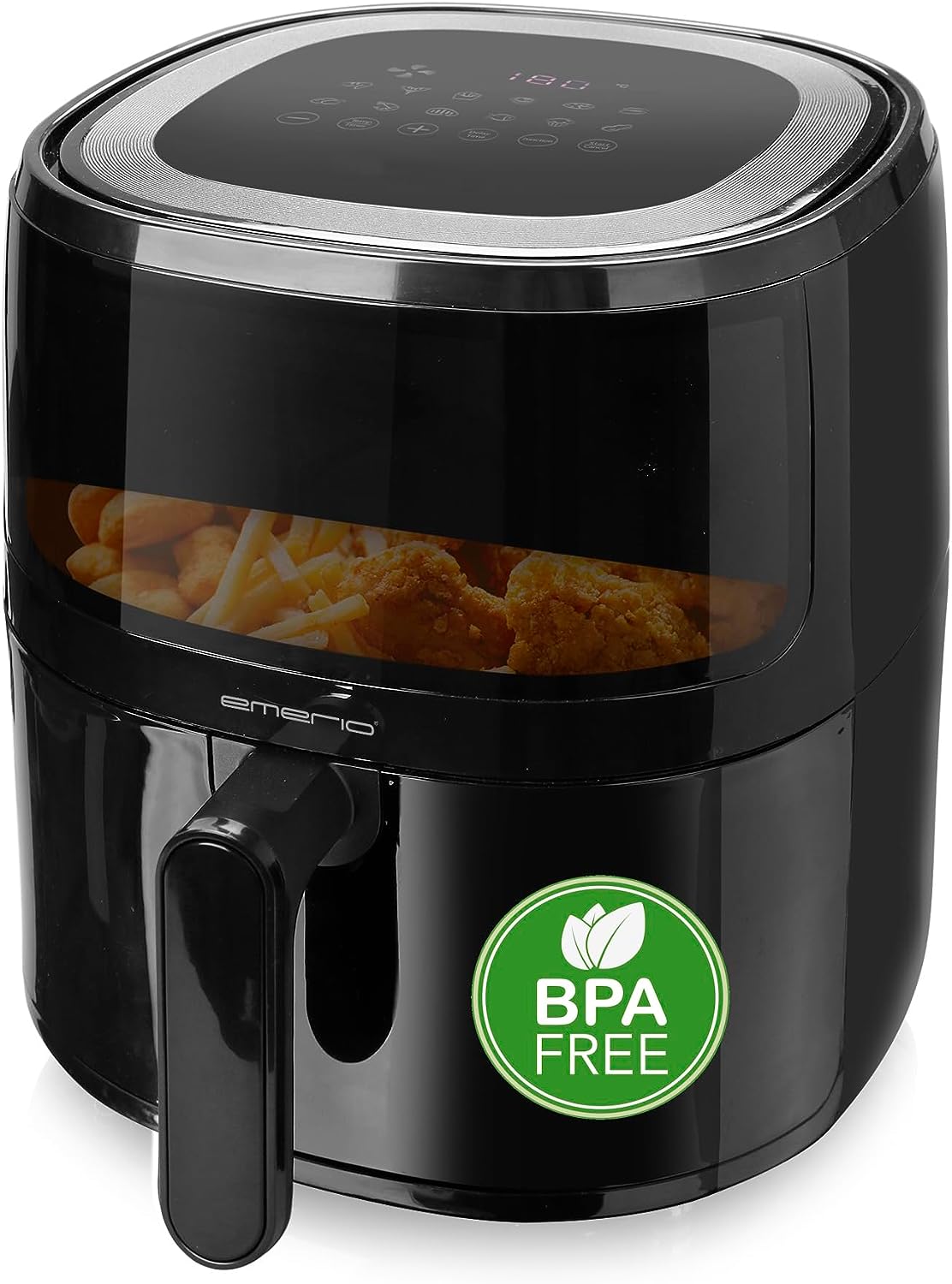 Emerio AF-129329.3 Digital Hot Air Fryer with Viewing Window, Frying without Additional Oil, 5 Litre Volume, 12 Automatic Programmes, Cool Touch, BPA-Free, Fast Heating, 1500 Watt,
