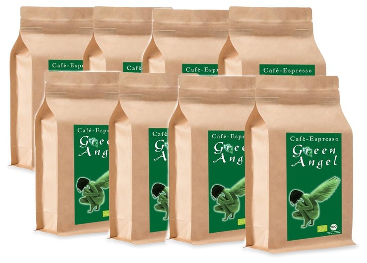 C&T Organic Espresso / Cafe Coffee Beans \"Green Angel\" 100% Arabica (Whole Beans, 8 x 1000 g) Gastropack Economy Pack