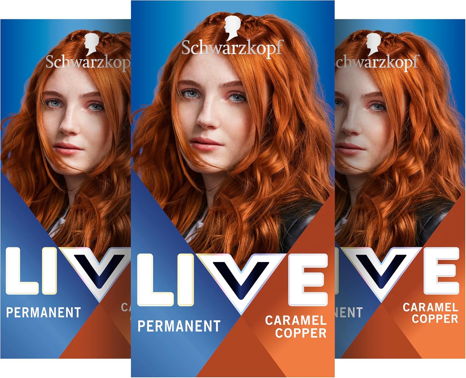 Schwarzkopf LIVE Intense Color Hair Color 077 Caramel Copper (3 x 142.5 ml), Permanent Coloration with Color-Intensifying Serum, Permanent Hair Color for Perfect Gray Hair Coverage