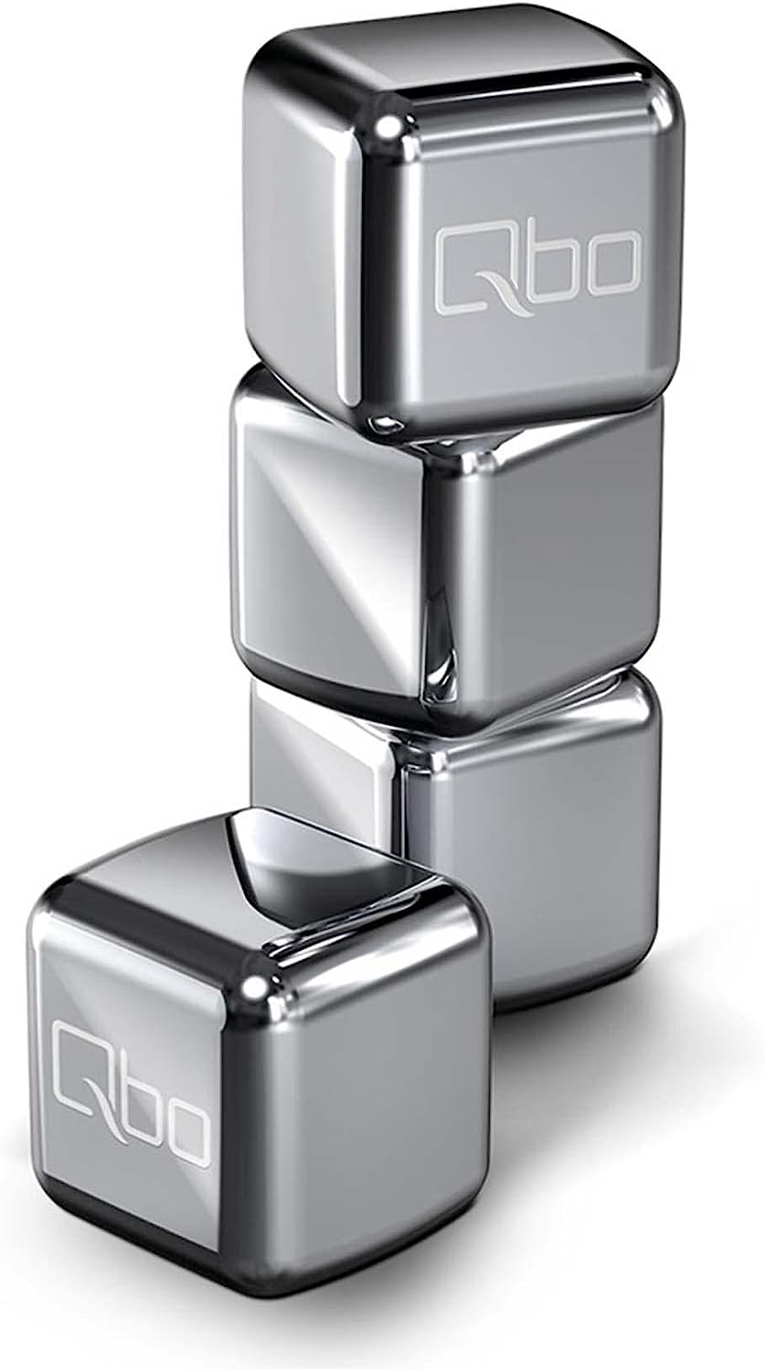 Tchibo QBO Stainless Steel Drink Cubes, Set of 4, Ice Cube Tray, Reusable Cooling Stones for Ice Coffee, Soft Drinks, Wine, Whiskey, Long Drinks
