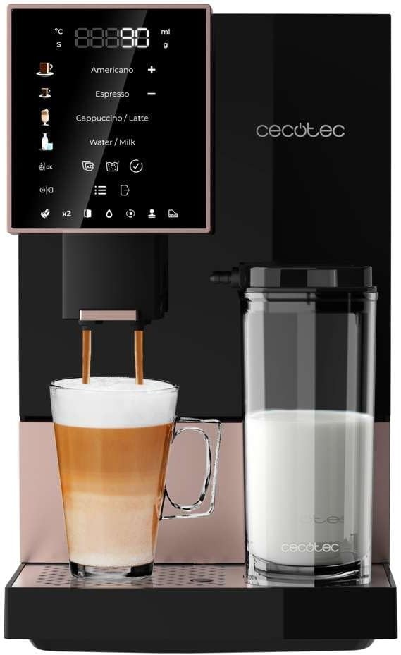 Cecotec fully automatic coffee machine Cremmaet Compactccino Black Rose, 19 bar, milk container, thermoblock system, 5 grinding levels, 150g coffee storage