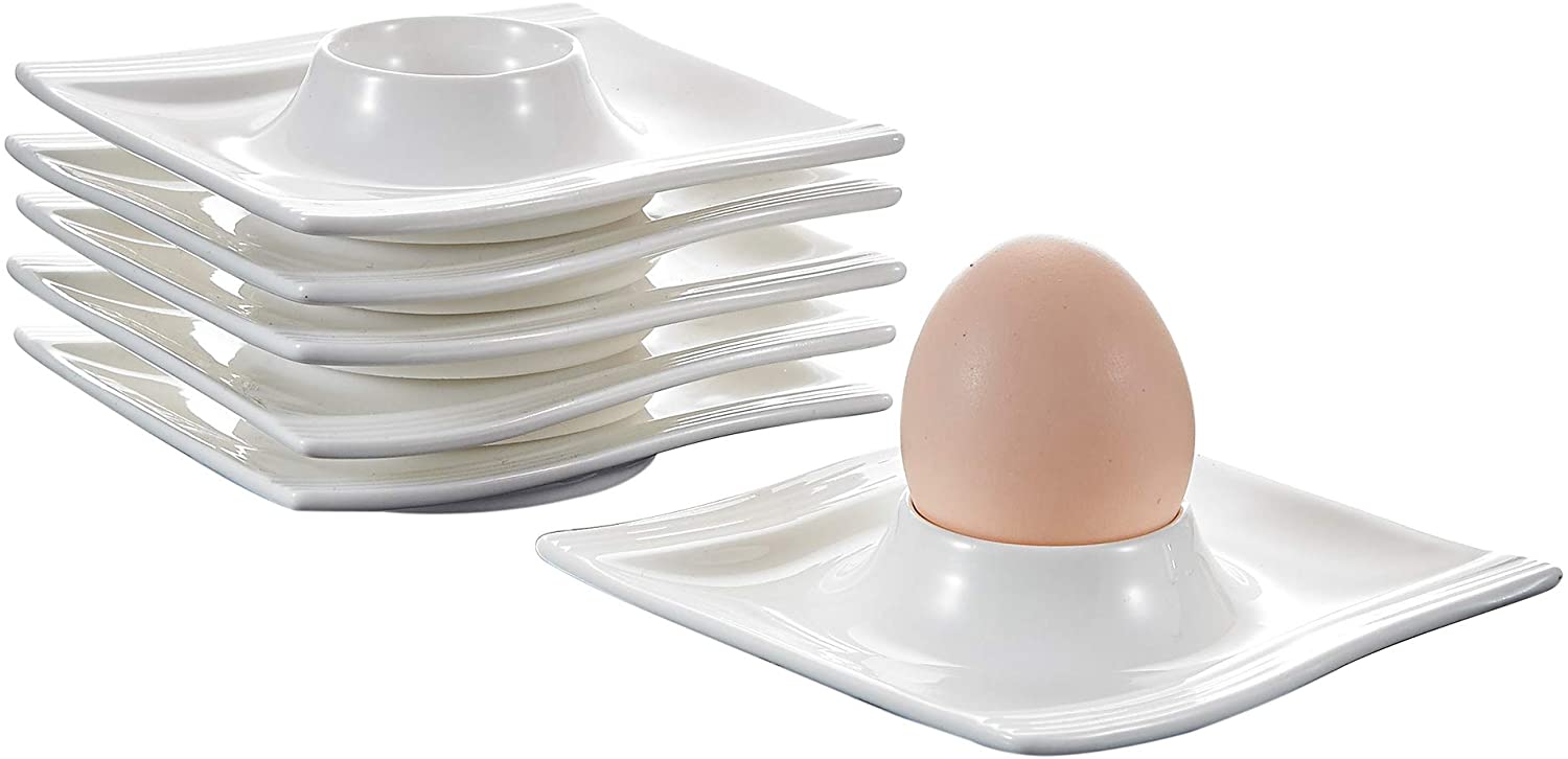 MALACASA, Flora series, 18 pieces, cream white porcelain egg stand set, 4.5 inches each, 11.5 x 11.5 x 2 cm, egg cup egg holder