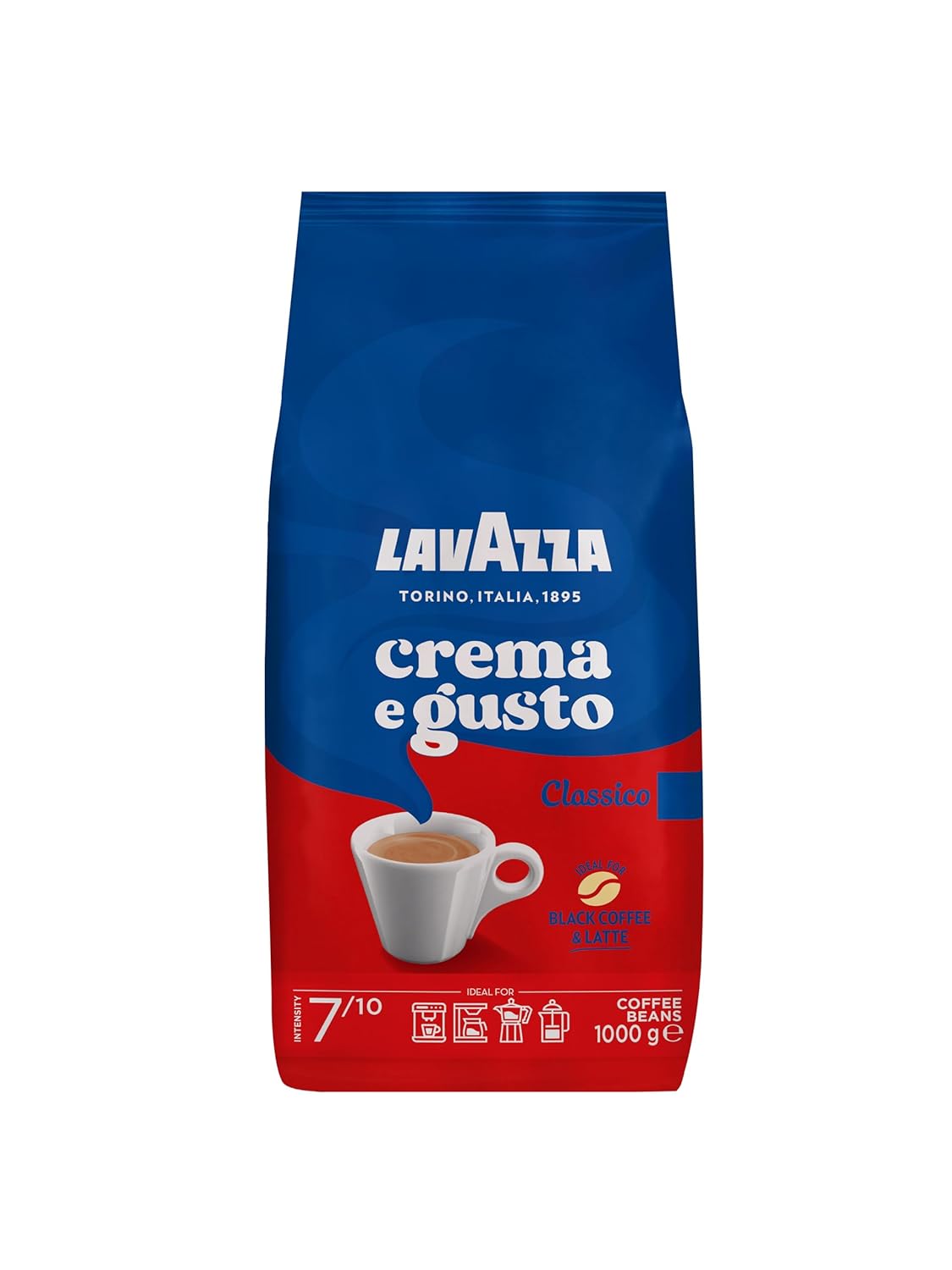 Lavazza, Crema e Gusto Classico Roasted Coffee Beans with Spicy Aroma Notes, Ideal for Espresso, Arabica and Robusta Coffee Beans, Intensity 8/10, Dark Roast, 1 Pack of 1 kg