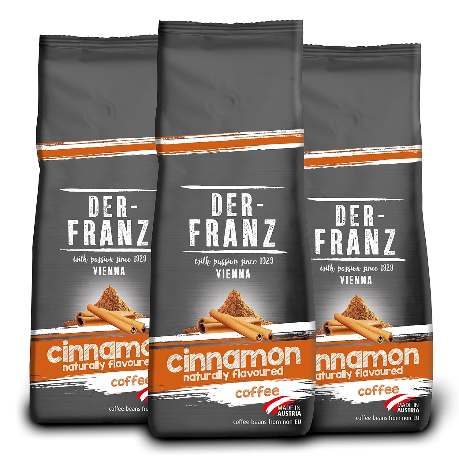 Der-Franz Coffee, Flavored with Cinnamon, Arabica and Robusta Coffee Beans, 3 x 500 g