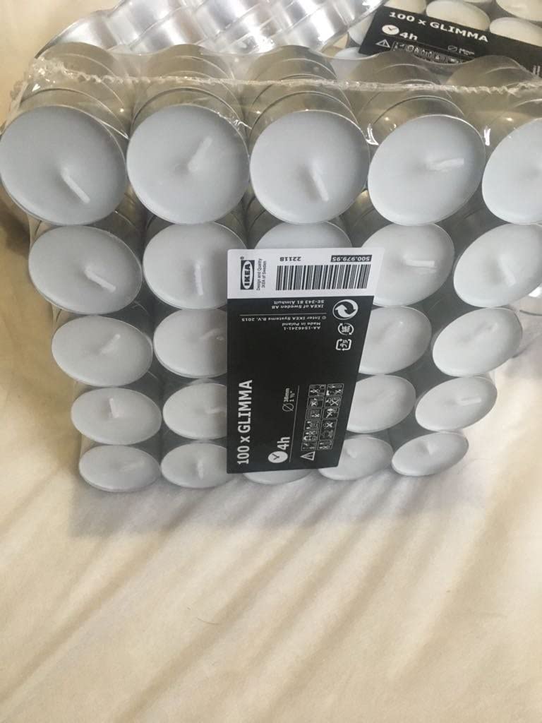 IKEA Pack of 100 GLIMMA tealight candles with 4 Hours’ Burning Time – in aluminium cup.