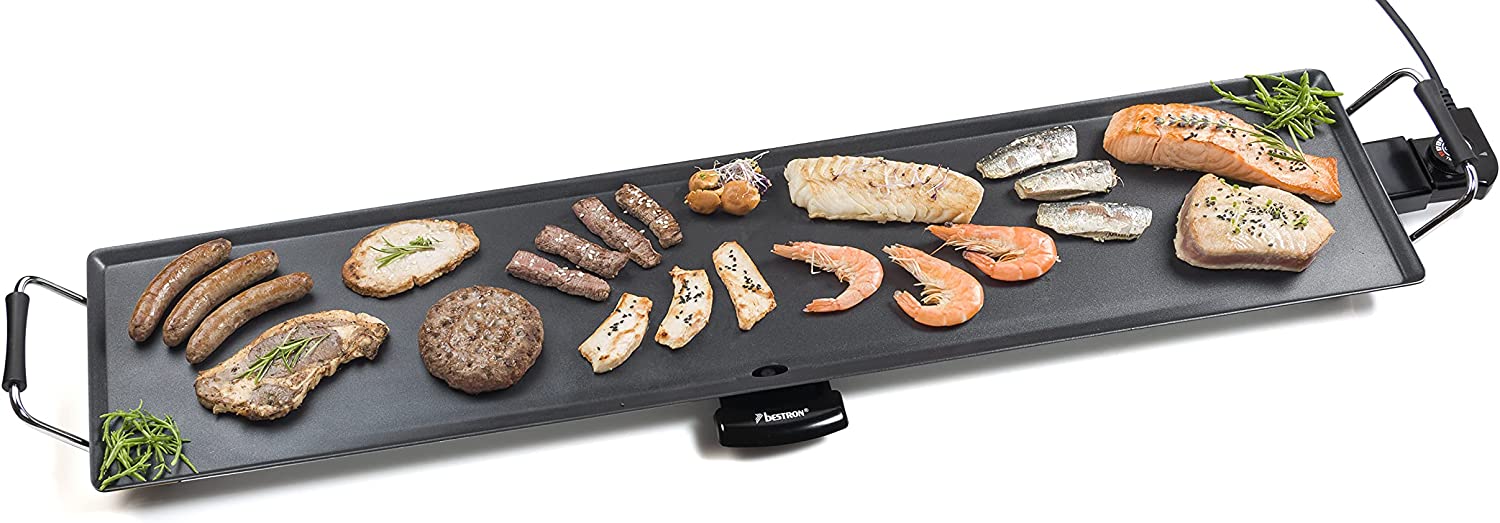 Punish Electric XXXL Plancha/Teppanyaki Grill Plate with Non-Stick Coating, Barbecue Fun for Up to 10 People, Extra Long Grill Surface, 2,000 Watt, Color: Black