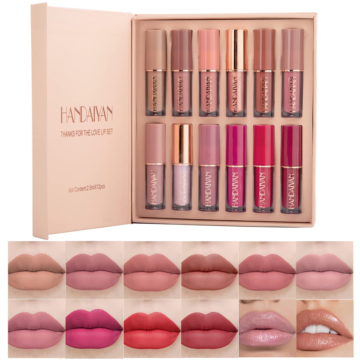 Skynest 12 Colours Matte Lipstick Set, Velvet Lip Gloss Set with Matte Finish, Moisturising Lipstick with Gift Box